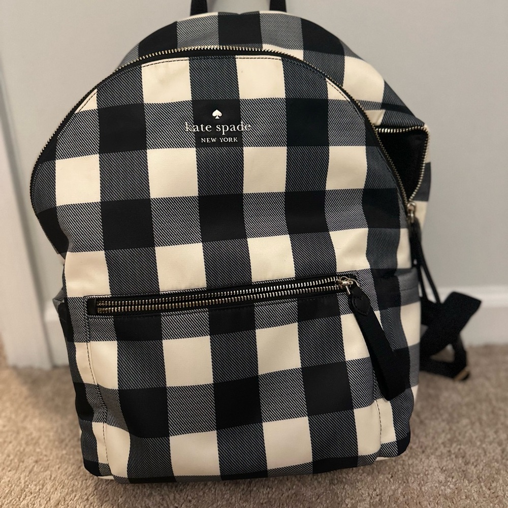 Kate Spade Plaid Black and Cream Backpack